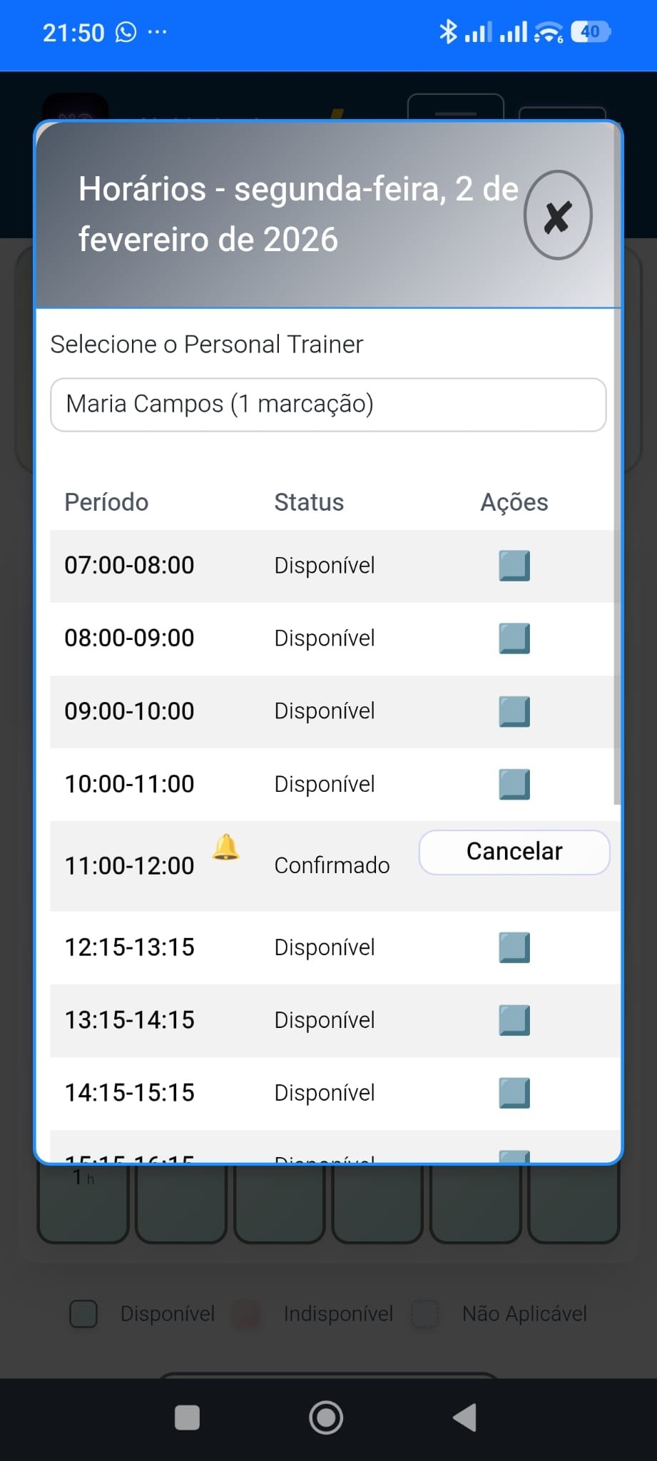 Escolher horário na app FlexTime - sistema de marcações simples e rápido